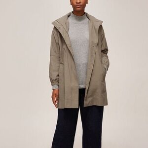 Eileen Fisher Light Cotton Nylon Stand Collar Jacket XXL Knee Length Tarragon